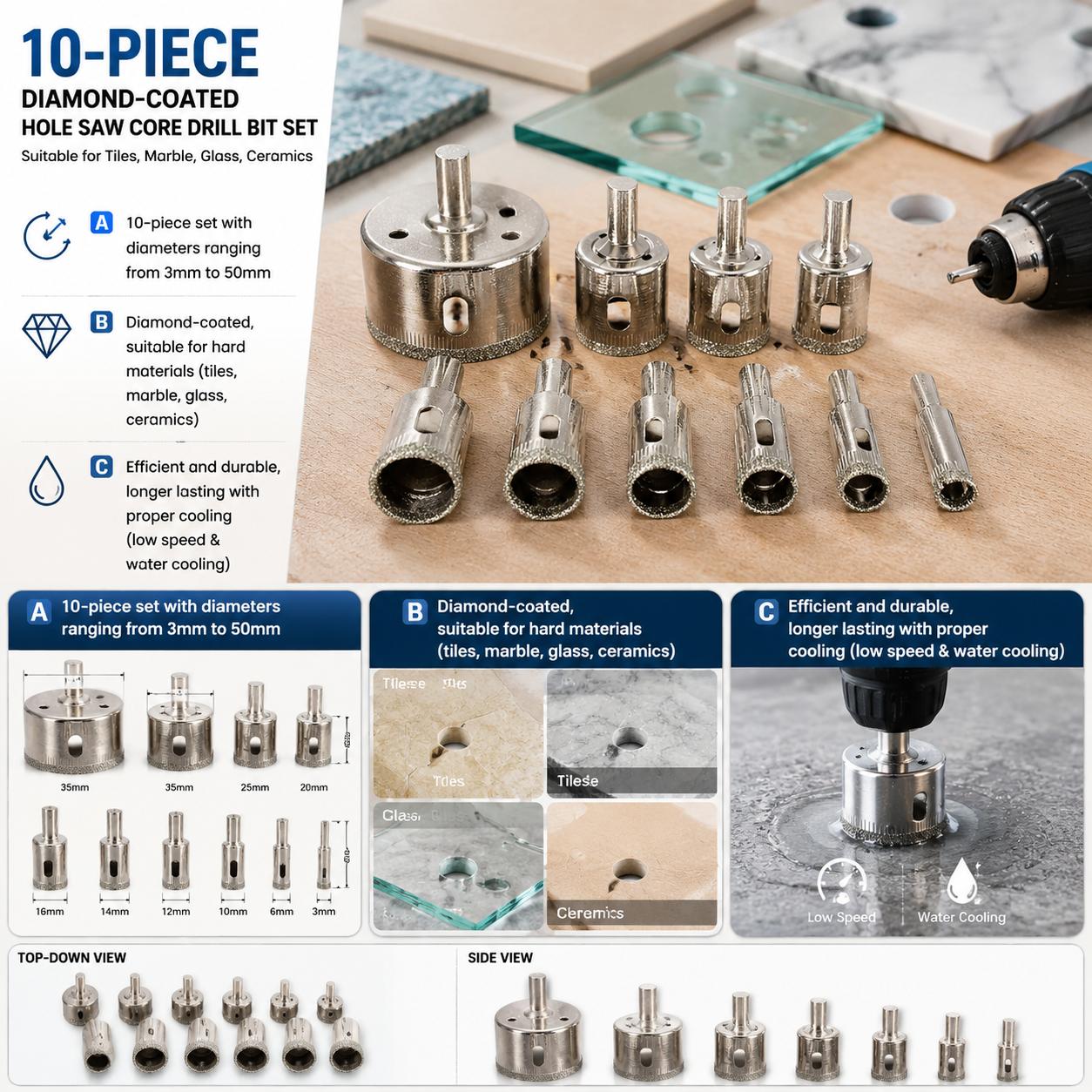 Reciprocating Saw Attachment Drill - Set Mata Bor Berlapis Berlian 10