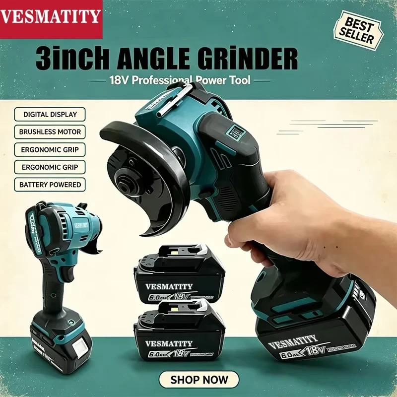 Brushless Angle Grinder Battery Powered - Mesin Gerinda Sudut Mini Tanpa Sikat
