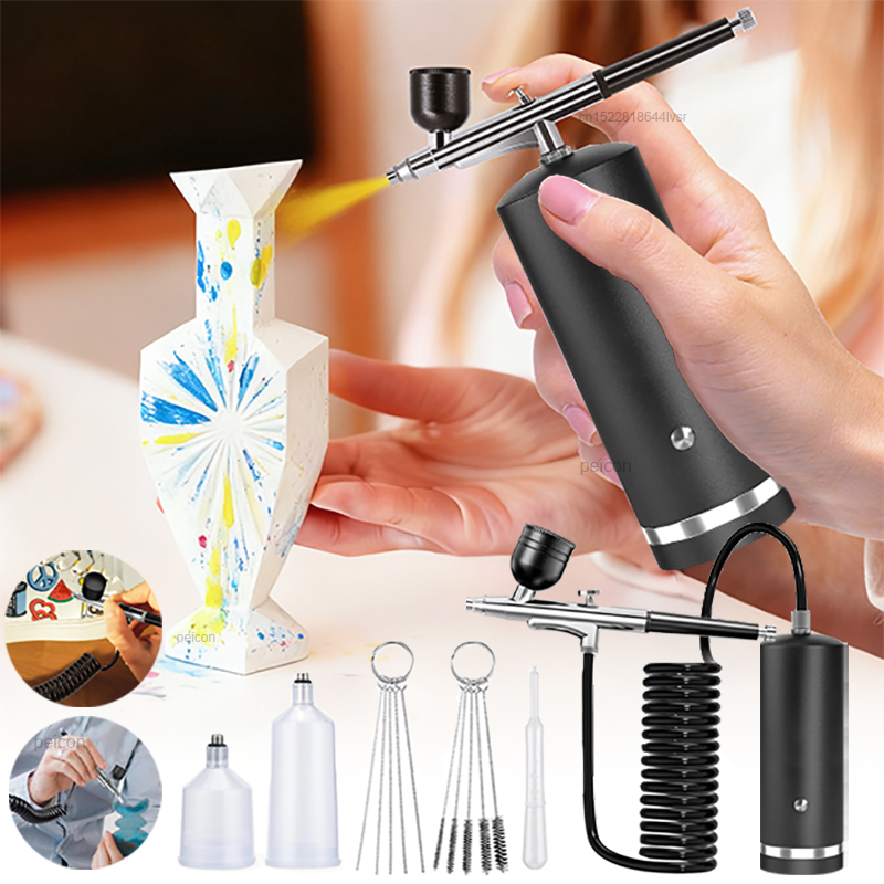Airbrush Kit With Mini Compressor - Airbrush dengan Kompresor, Pistol Semprot Cat,