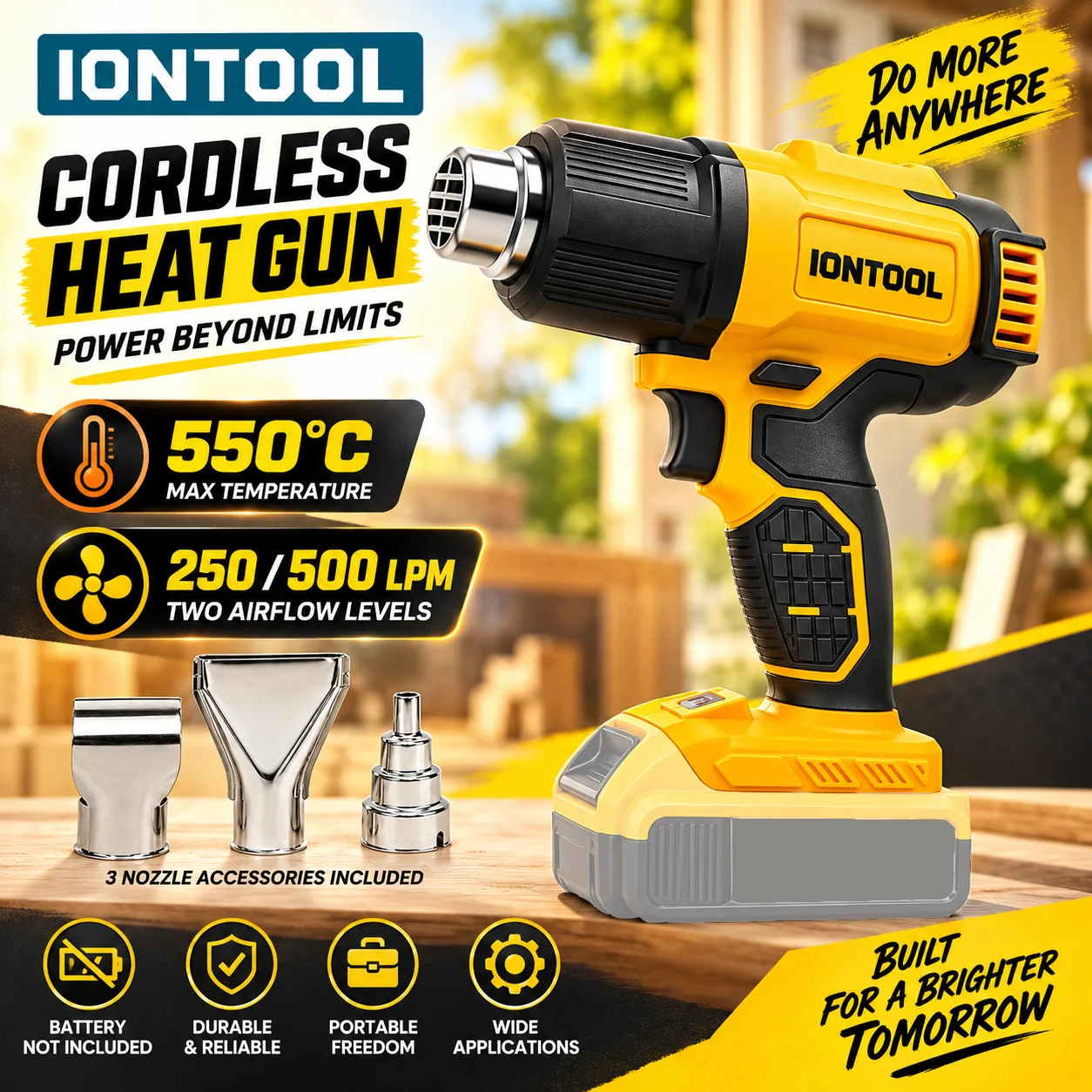 Cordless Heat Gun For Shrink Tubing - IONTOOL Kuning 550 ℃ Pistol Pemanas