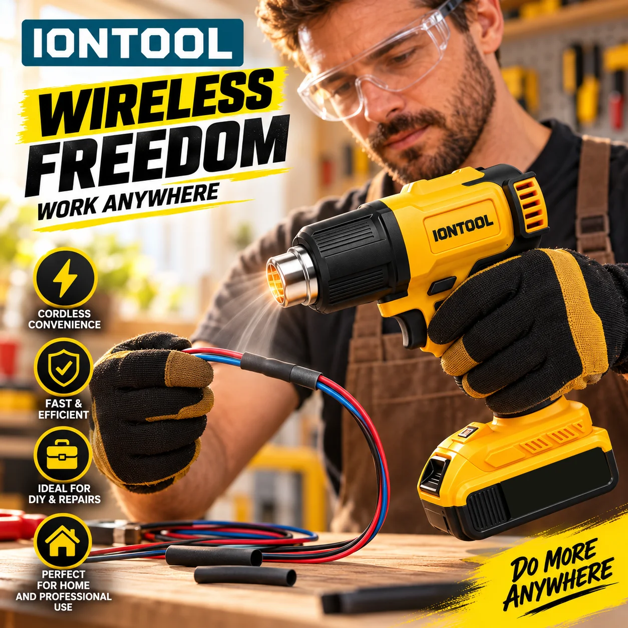 IONTOOL Kuning 550 ℃   Pistol  - Cordless Heat Gun For Shrink Tubing ulasan dan harga